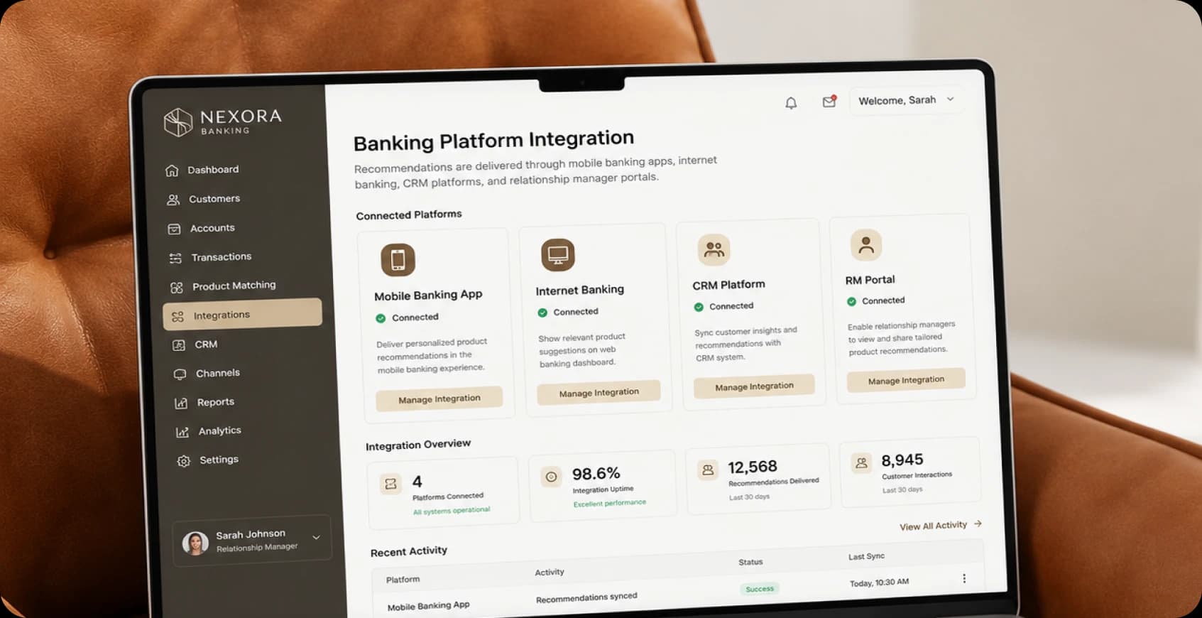 Banking platform integration for multi-channel recommendations