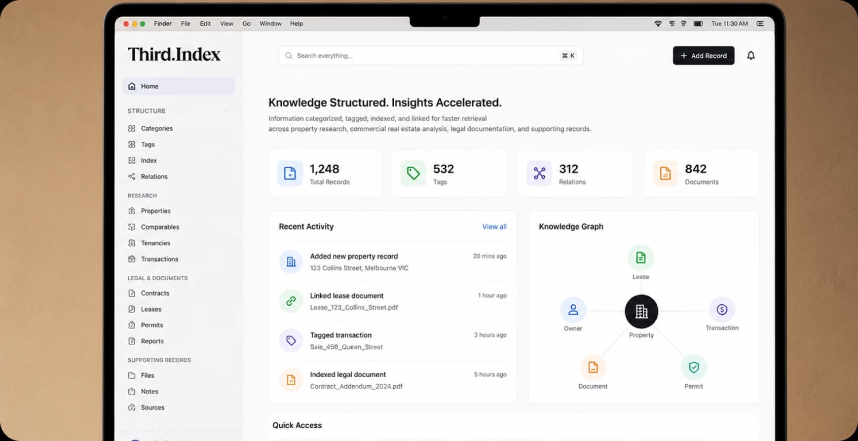 Structuring Real Estate knowledge with tags and indexes