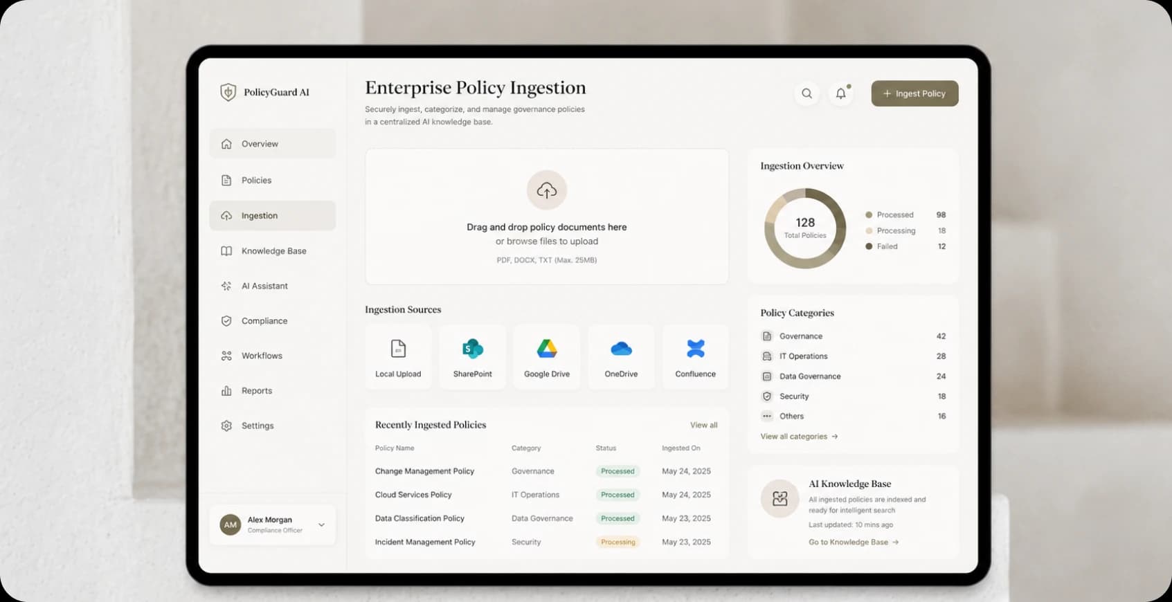 Enterprise governance policy ingestion pipeline