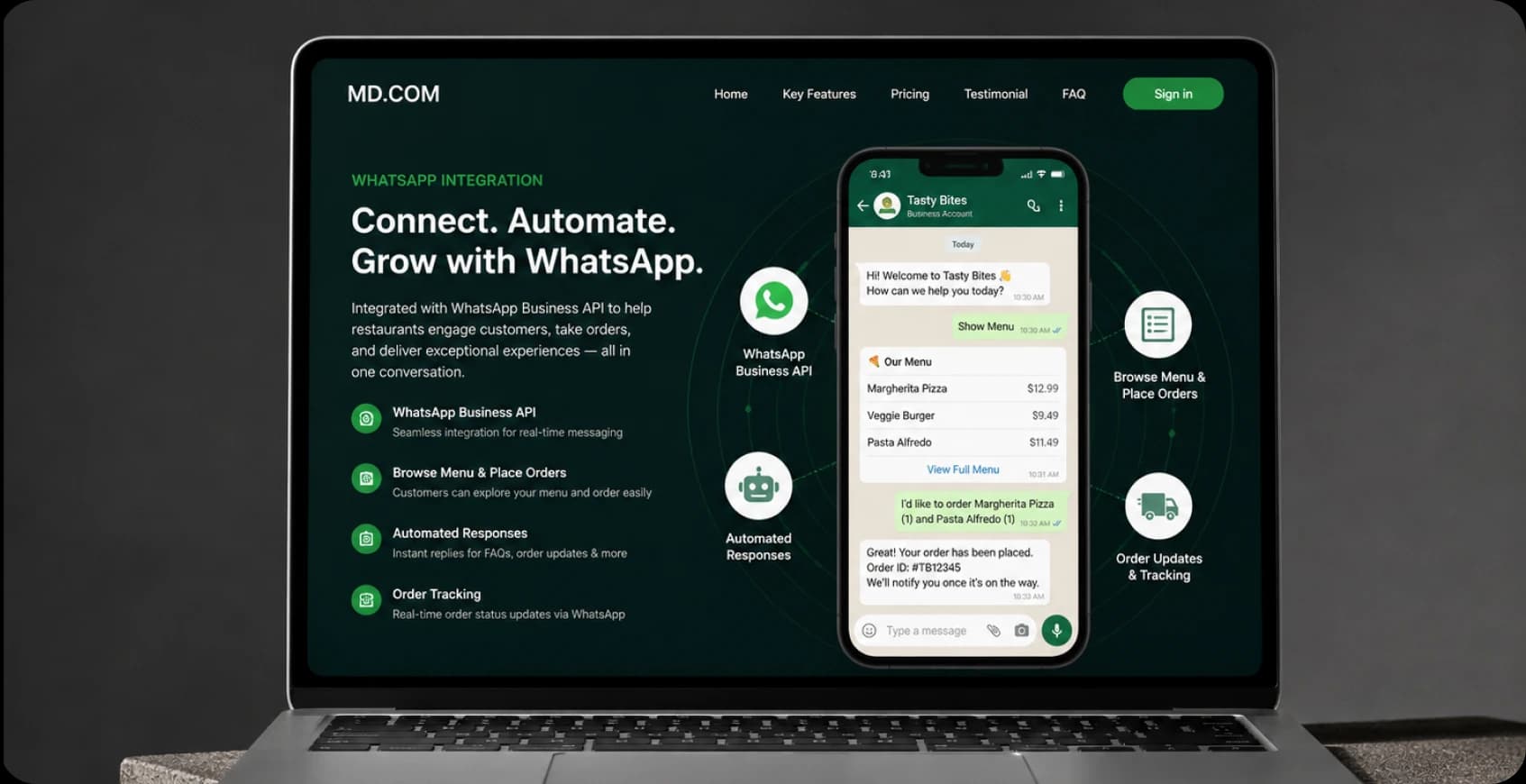WhatsApp Business API integration for restaurant menu ordering