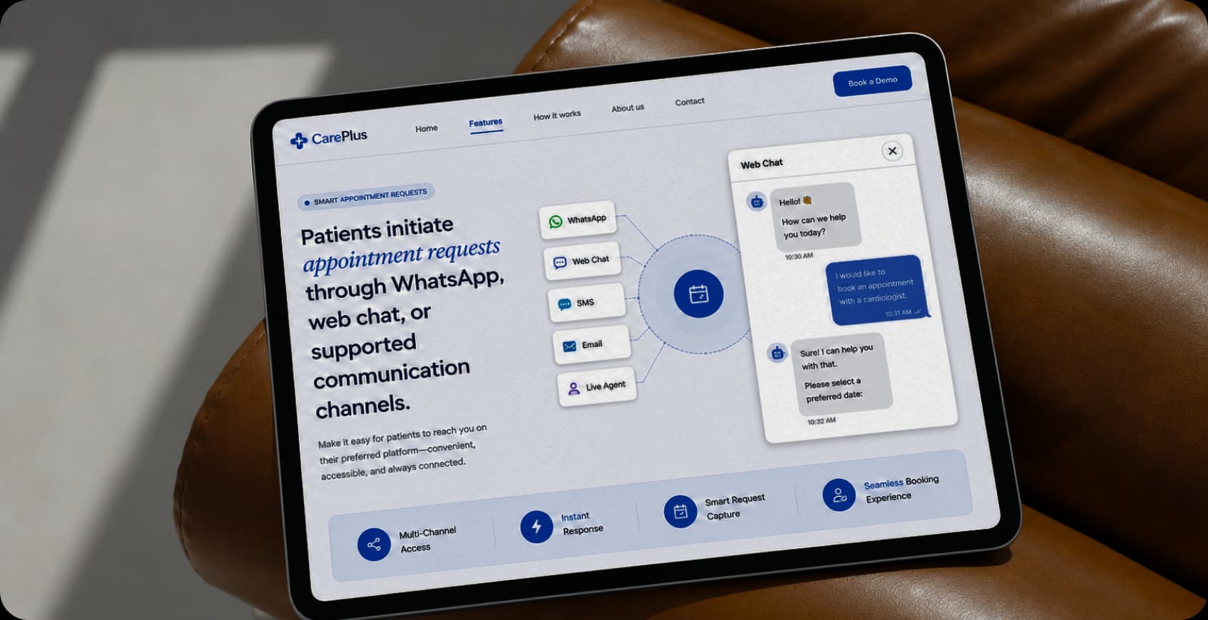 Patient initiating appointment request on mobile