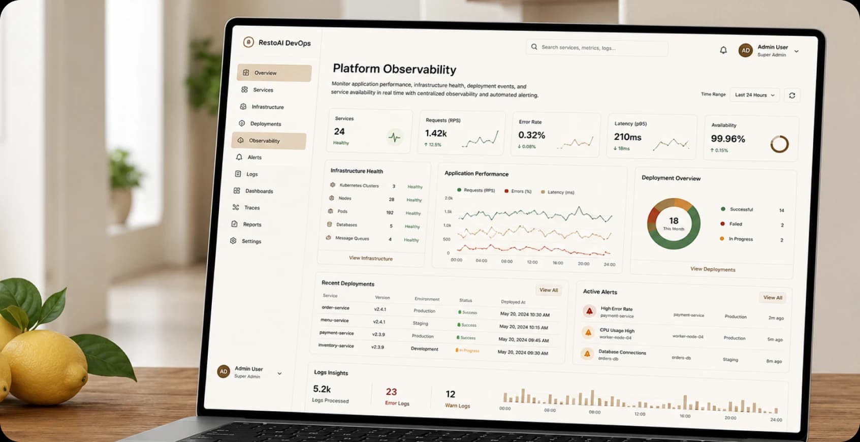 Observability dashboards for restaurant platform monitoring