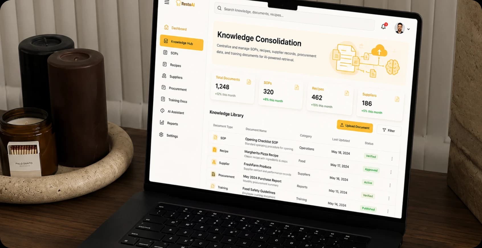 Consolidating restaurant SOPs, recipes, and procurement records