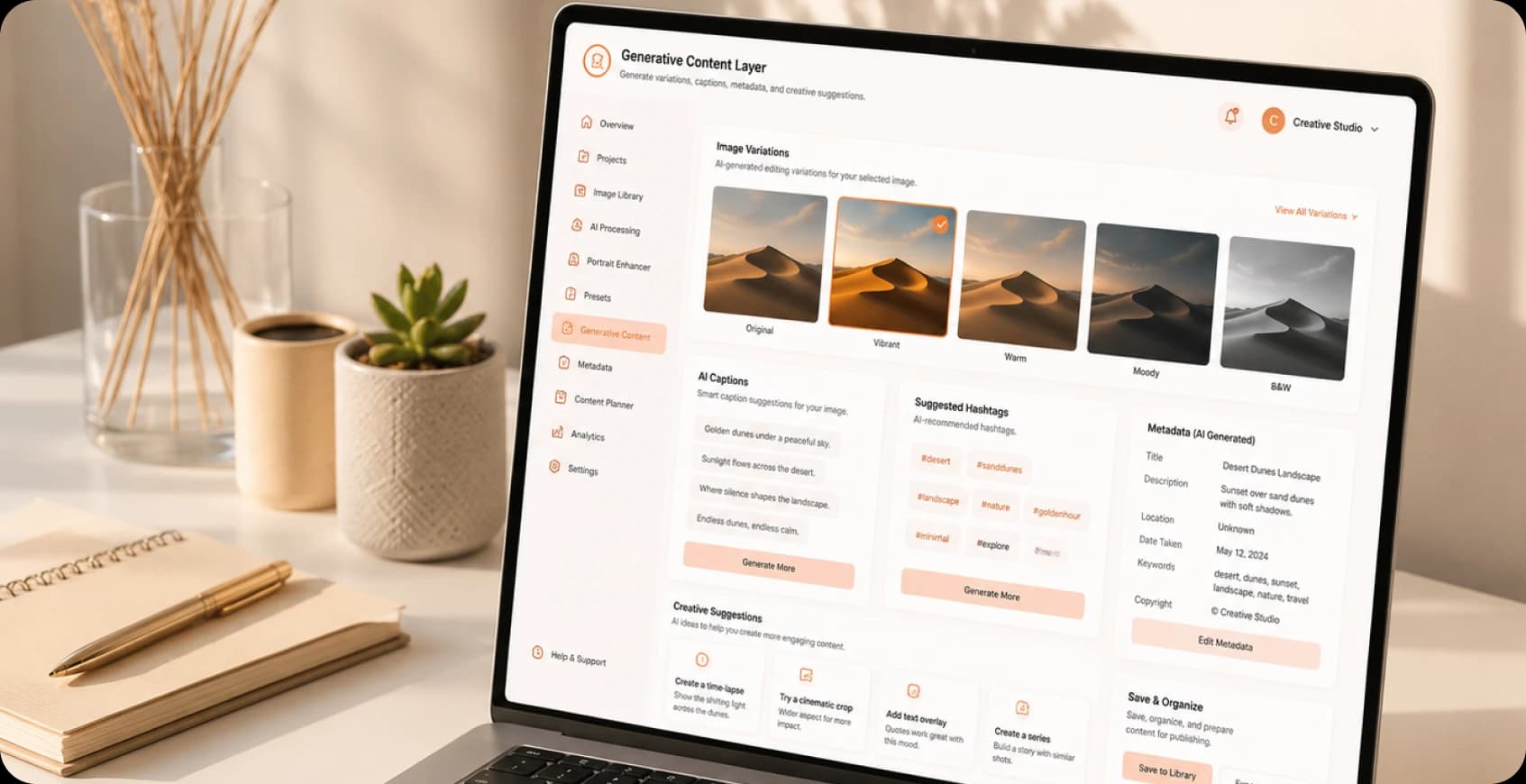 Generative content layer for Photography metadata and captions