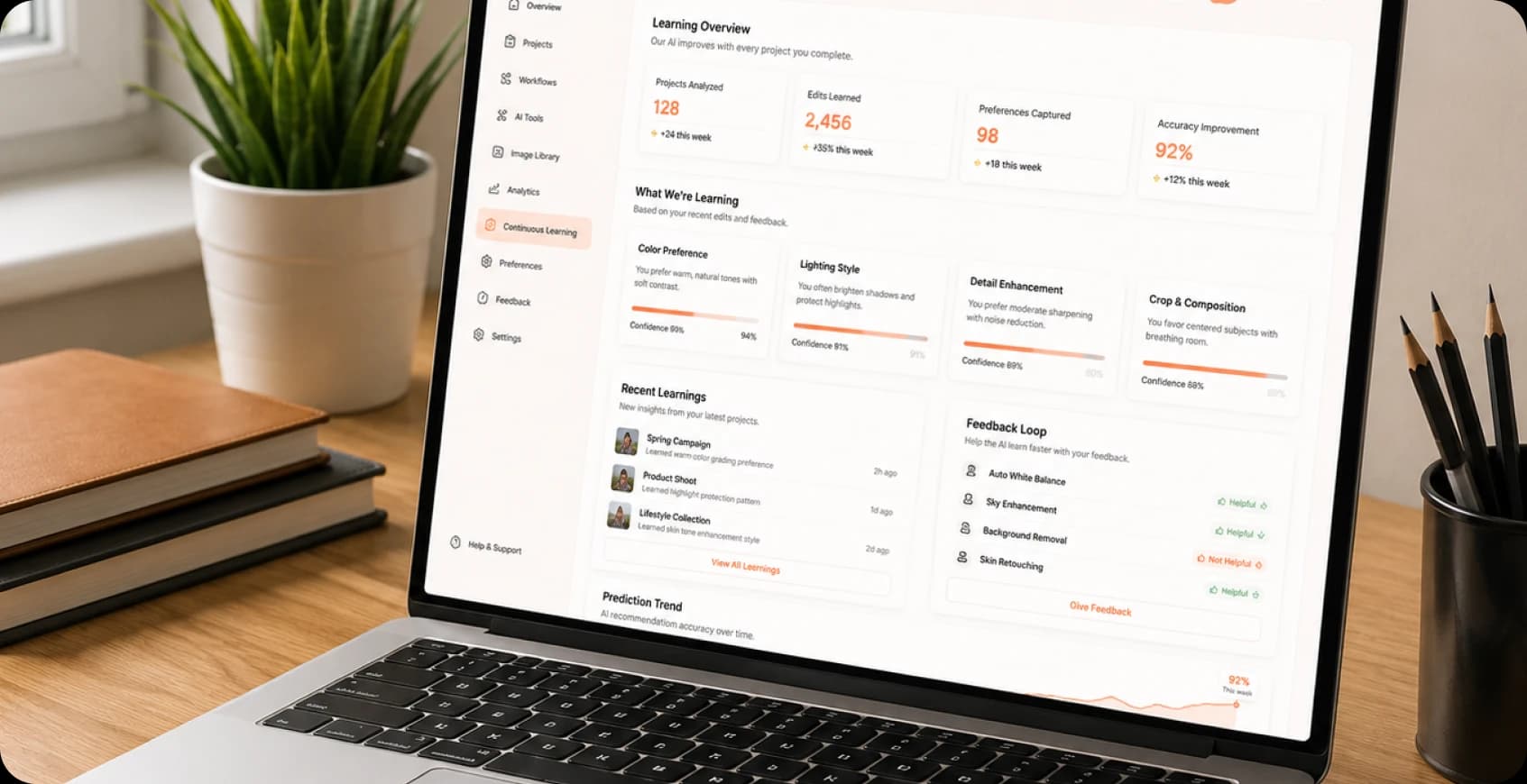 Continuous learning from photographer preferences and project history